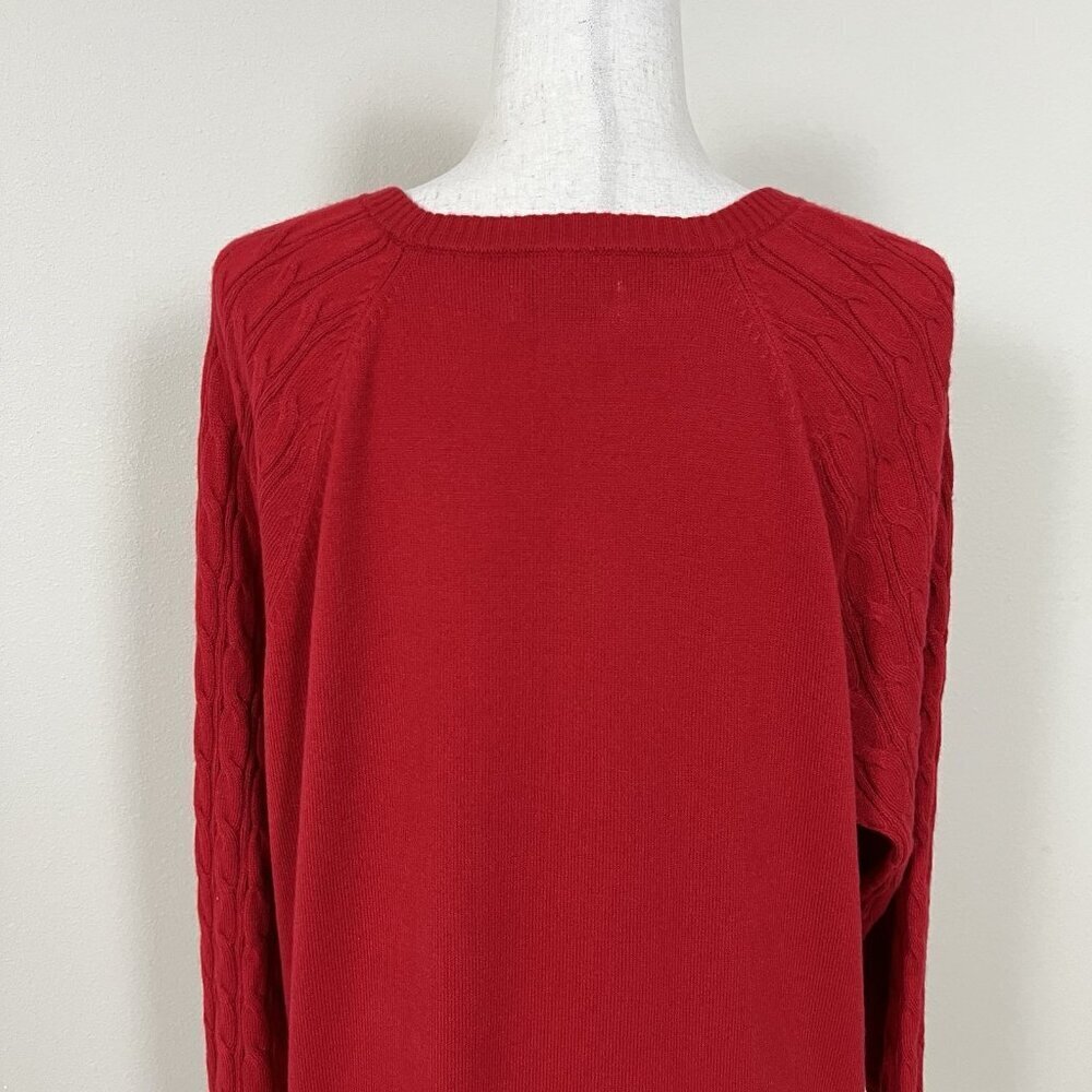 Red Cable Knit Sweater Womens Size 1X Soft Cozy Christmas Holiday Croft & Barrow - Picture 8 of 14